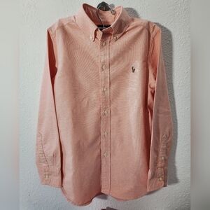 Polo Ralph Lauren Boys Oxford Shirt Peach Button Down  Logo Cotton Size 10-12